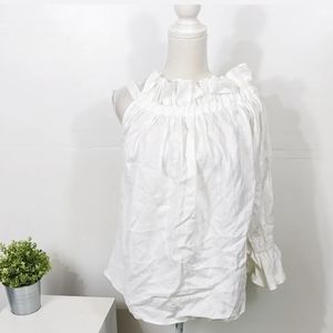 WHITE STORY Women's White Linen One Shoulder Ruffled Top Size 10 NWOT